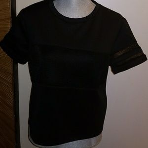 *NWT Black crop top w/sheer net panels